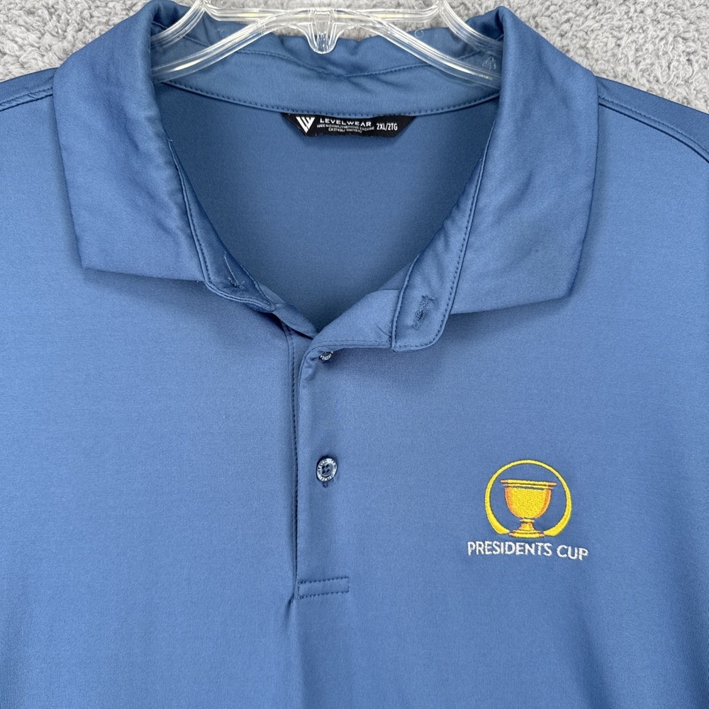 Levelwear Polo Golf Shirt Mens 2XL XXL Blue Presidents Cup Performance Logo
